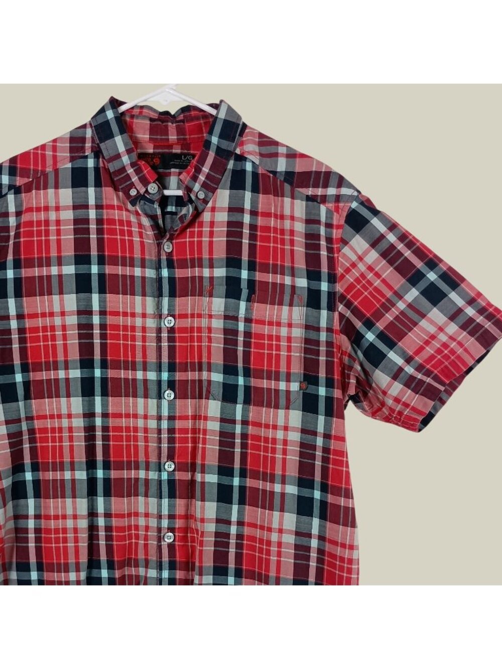 Mountain Hardwear Plaid Linen Blend Shirt Mens Large Red Hiking Outdoor Travel